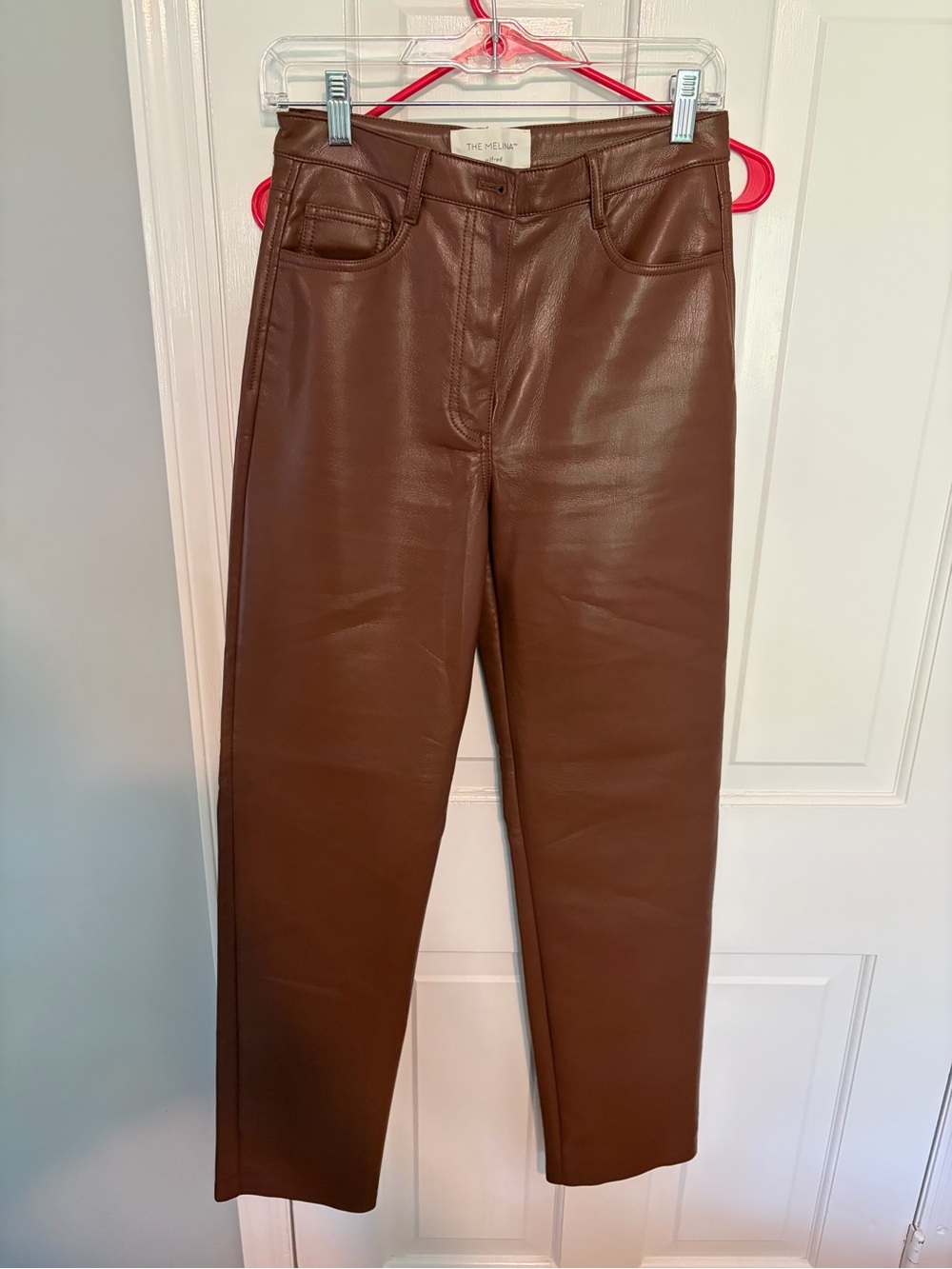 Aritzia Brown Faux Leather Straight-Leg Jeans